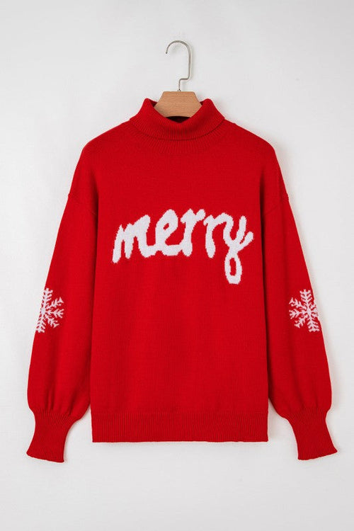 Merry Snowflake Turtleneck Christmas Sweater