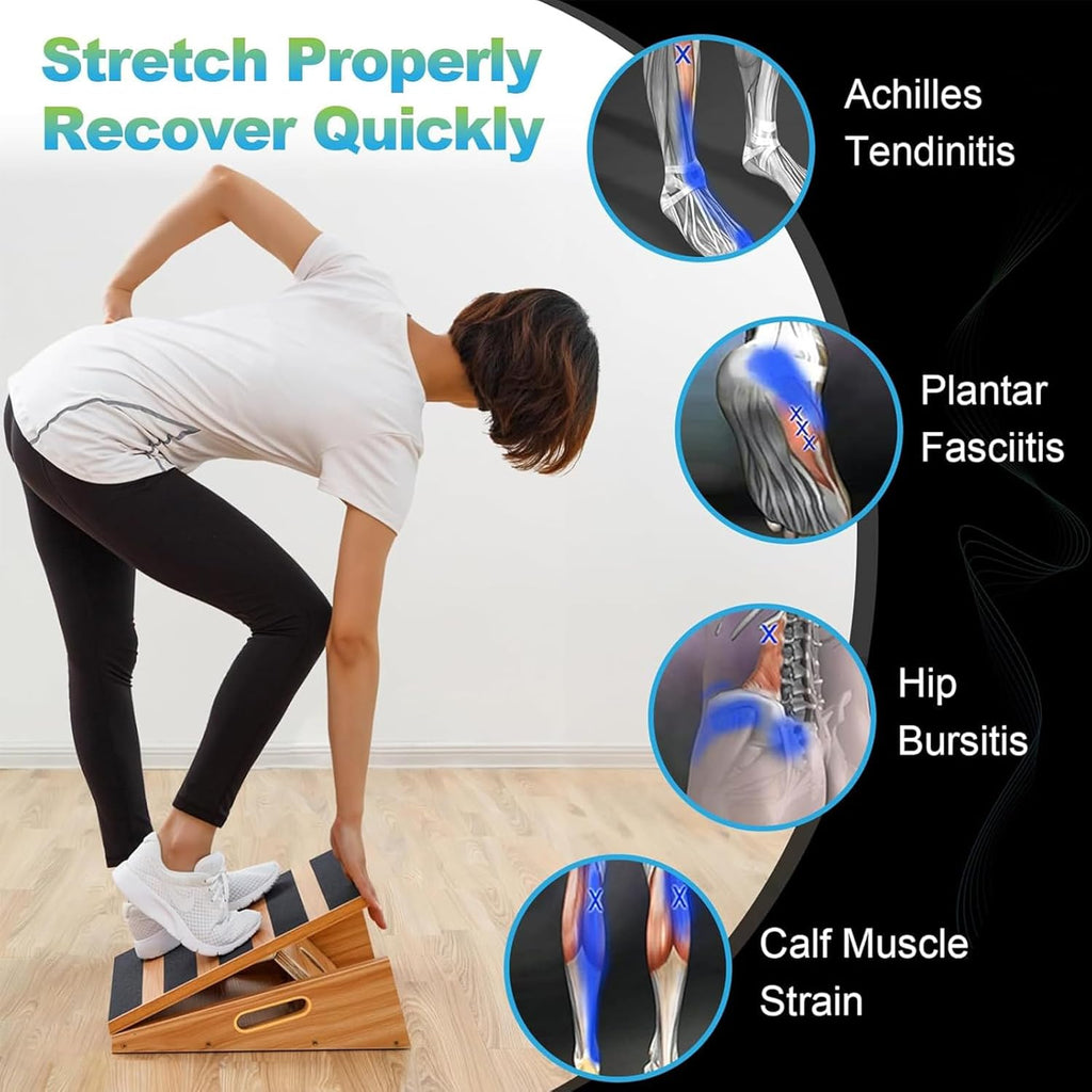 Professional Wooden Slant Board, Adjustable Incline Board and Calf Stretcher, Partial-Coverage Design with Side Handle, 5 Angles, 500 Lbs Capacity