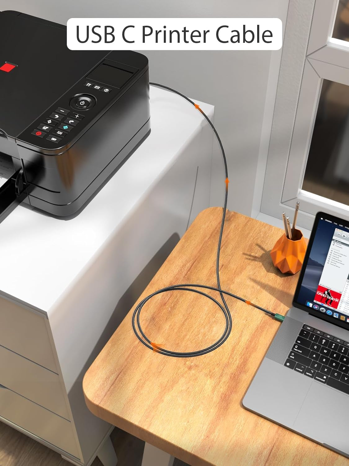 USB B to C 6.6 FT Printer Cable, MIDI Cable, Nylon Braided USB-B to C Cord for Macbook Pro/Air, Type C to Type B for Yamaha Piano, MIDI Keyboard, DJ Controller, DAC, Green