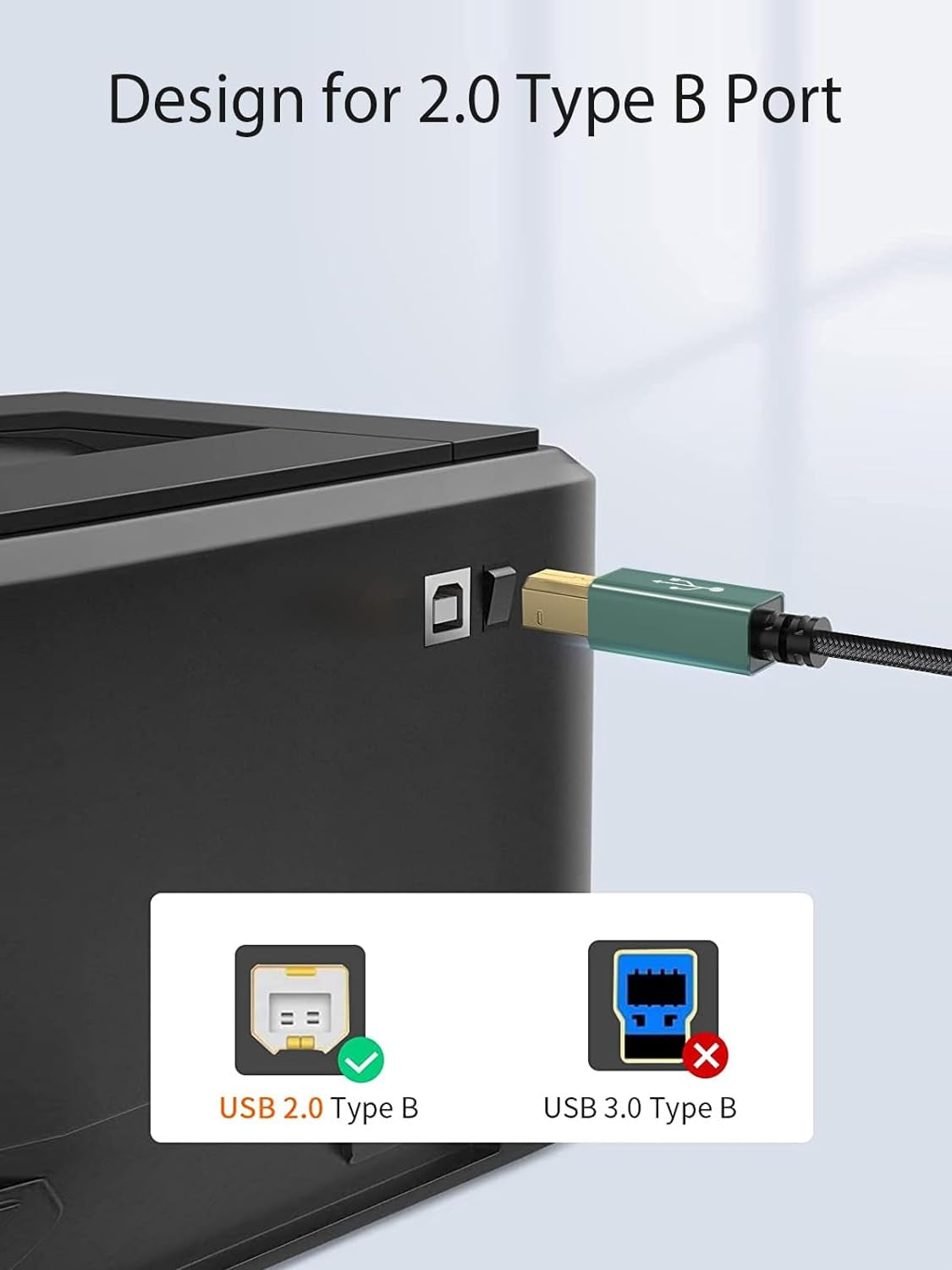 USB B to C 6.6 FT Printer Cable, MIDI Cable, Nylon Braided USB-B to C Cord for Macbook Pro/Air, Type C to Type B for Yamaha Piano, MIDI Keyboard, DJ Controller, DAC, Green