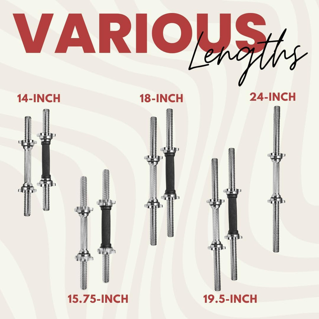 Standard Dumbbell Handles, 1 Inch Dumbbell Handles, Adjustable Dumbbells Handles 1 Inch Pair Fit Weight Plate 1 Inch - Multiple Options 14 to 24 Inch